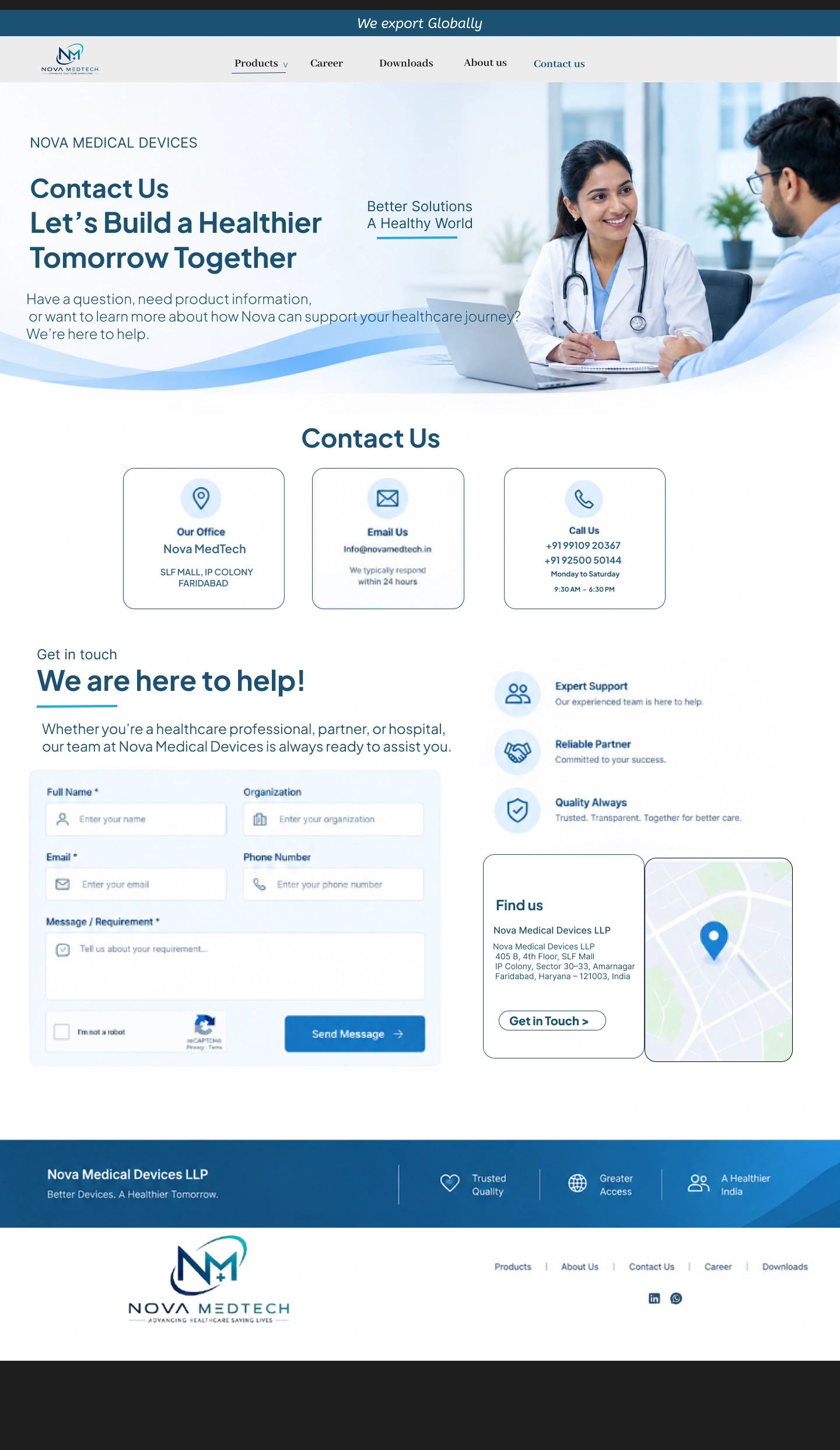 Contact Us - Nova Medtech website layout